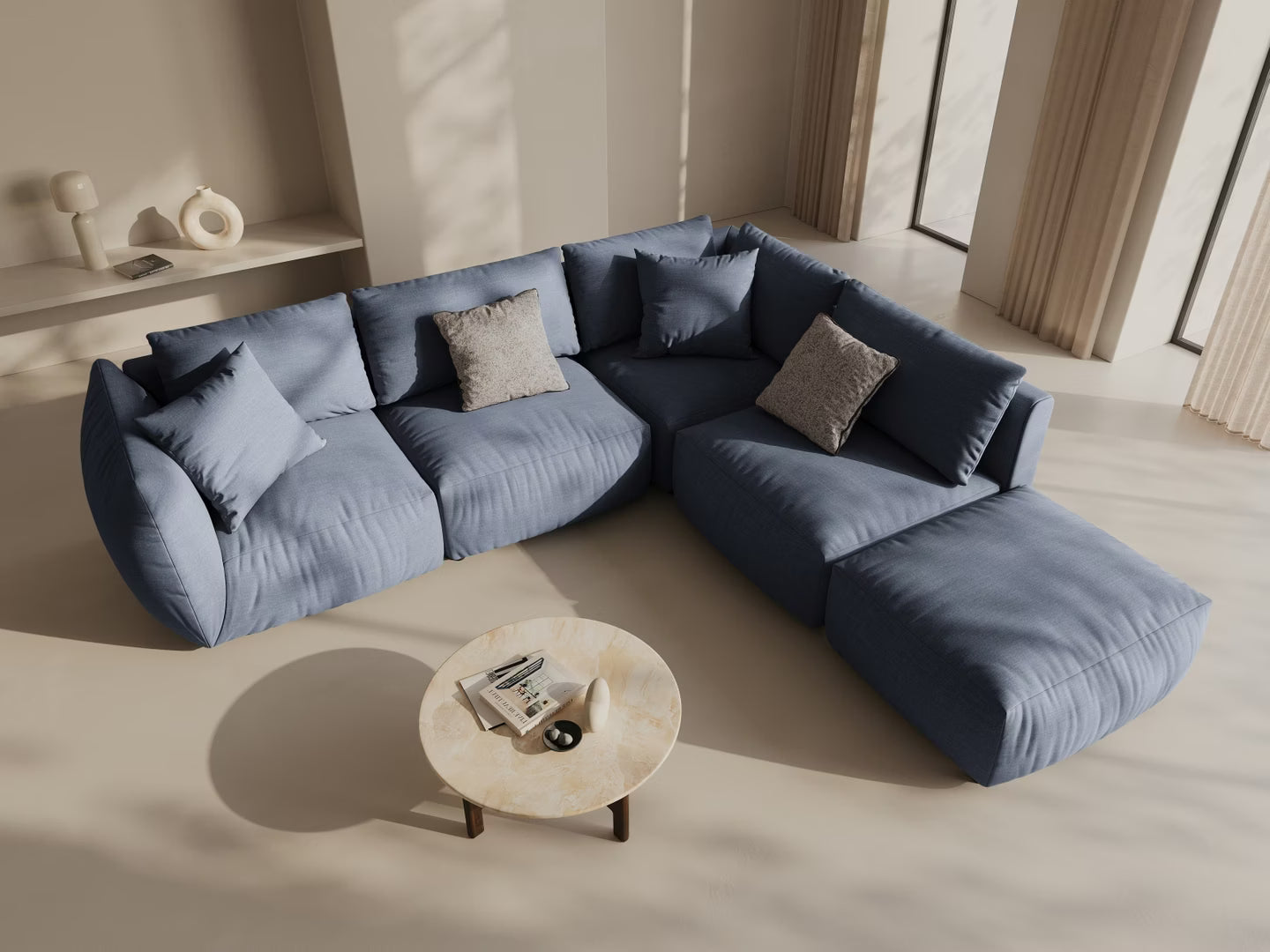 Modulares Sofa CHRIS - breites linkes Element in hellblauem Chenille