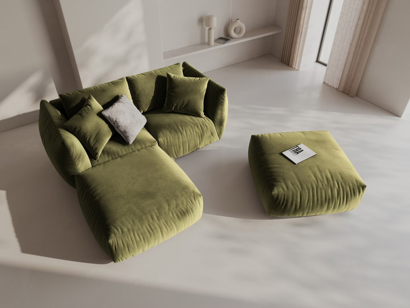 Modulares Samtsofa CHRIS - rechte Element in Hellgrün