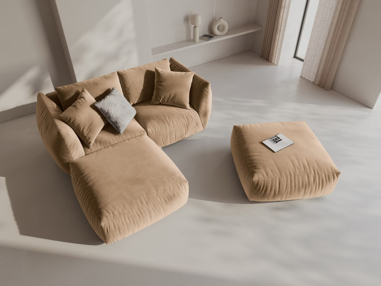 Samt-Modulsessel CHRIS - breites linkes Element in Sandfarbe