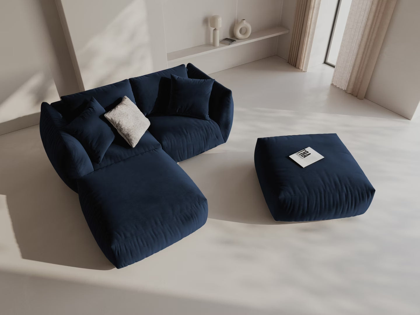 Modulaire fluwelen bank CHRIS - breed rechts element koninklijk blauw