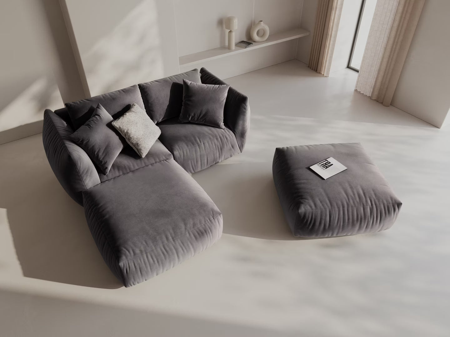 Sofa modułowa aksamitna CHRIS - element prawostronny ciemnoszary do salonu