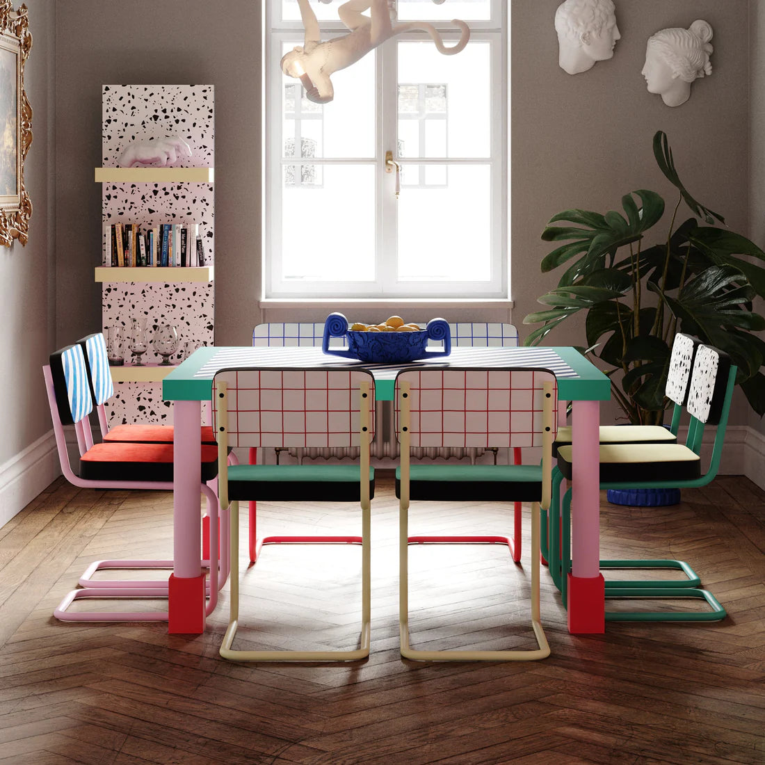 Stoel SUPERCHAIR HATCH rood met roze basis