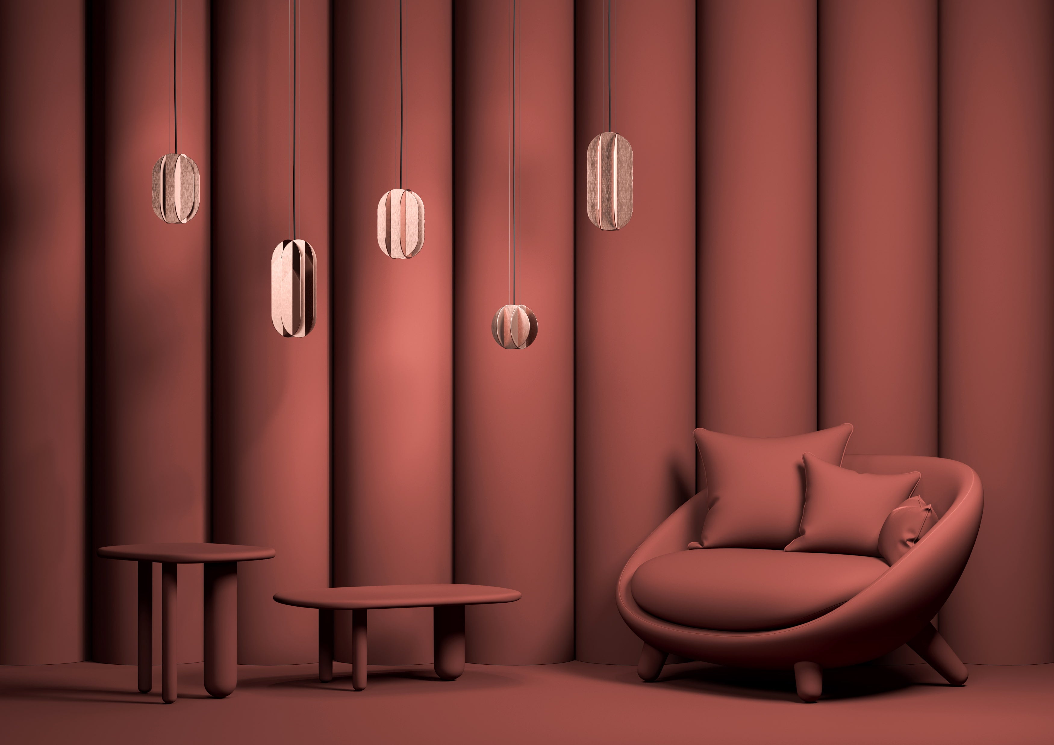 Runde Pendelleuchte EL Kupfer