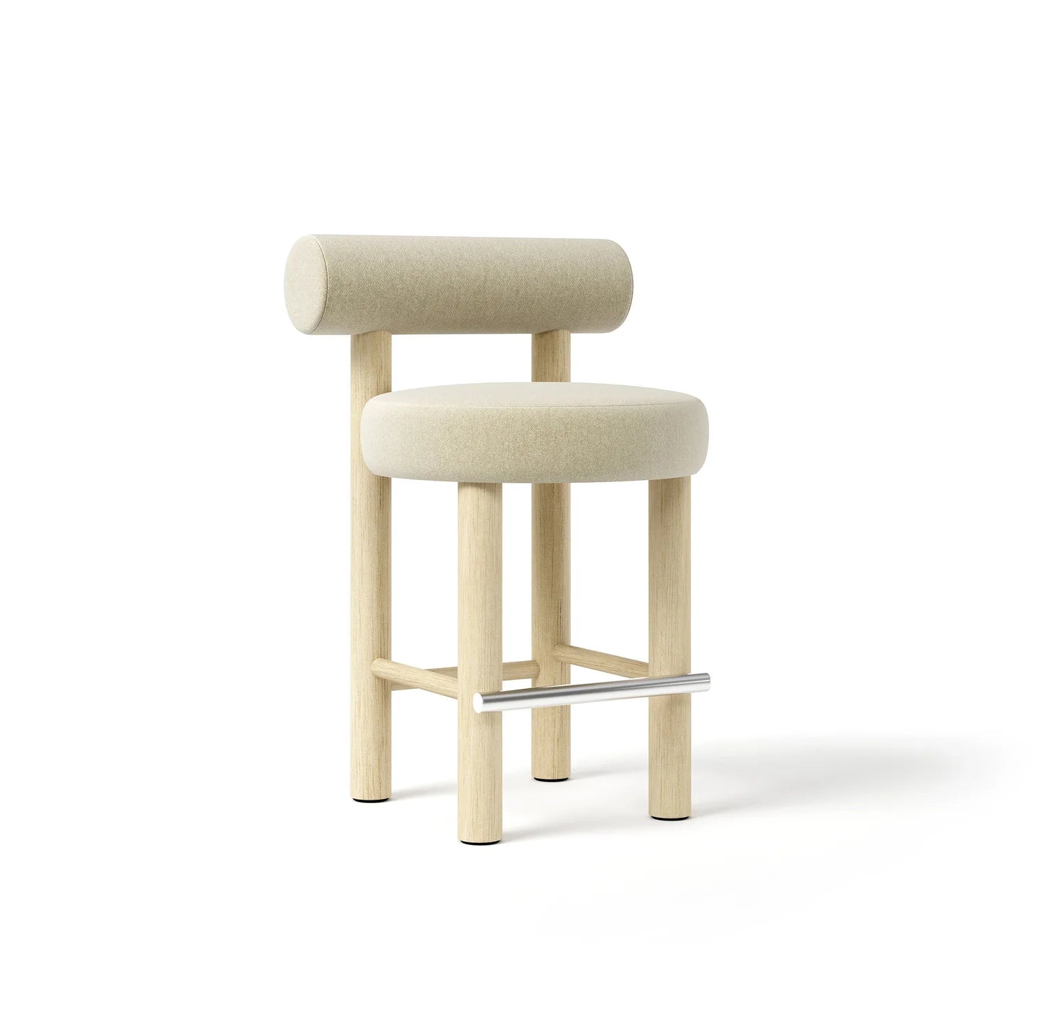Upholstered Bar Stool GROPIUS CS2 with Wooden Base