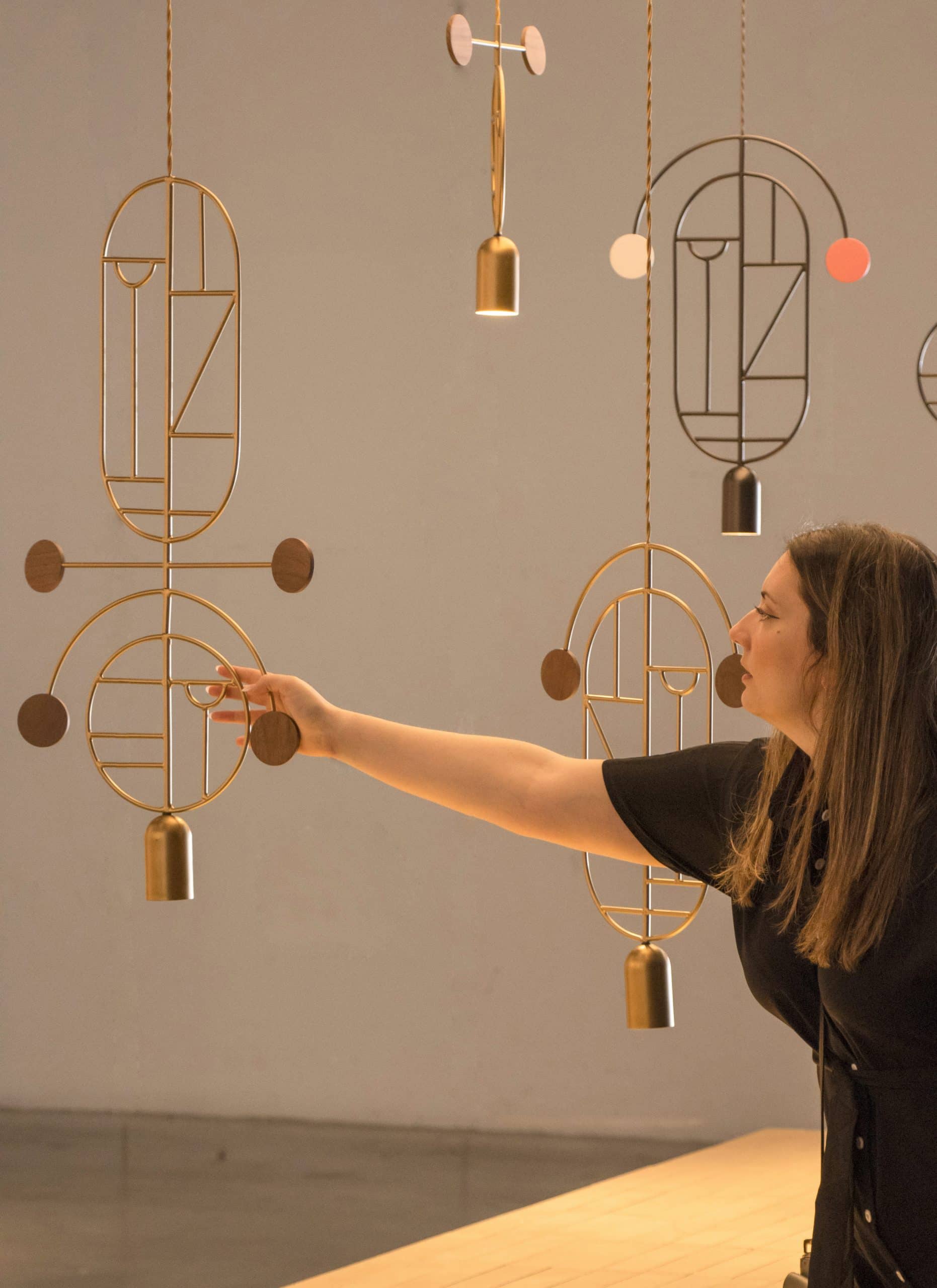 Hanglamp WOODEN DOTS WD06 grafiet met rood en roze