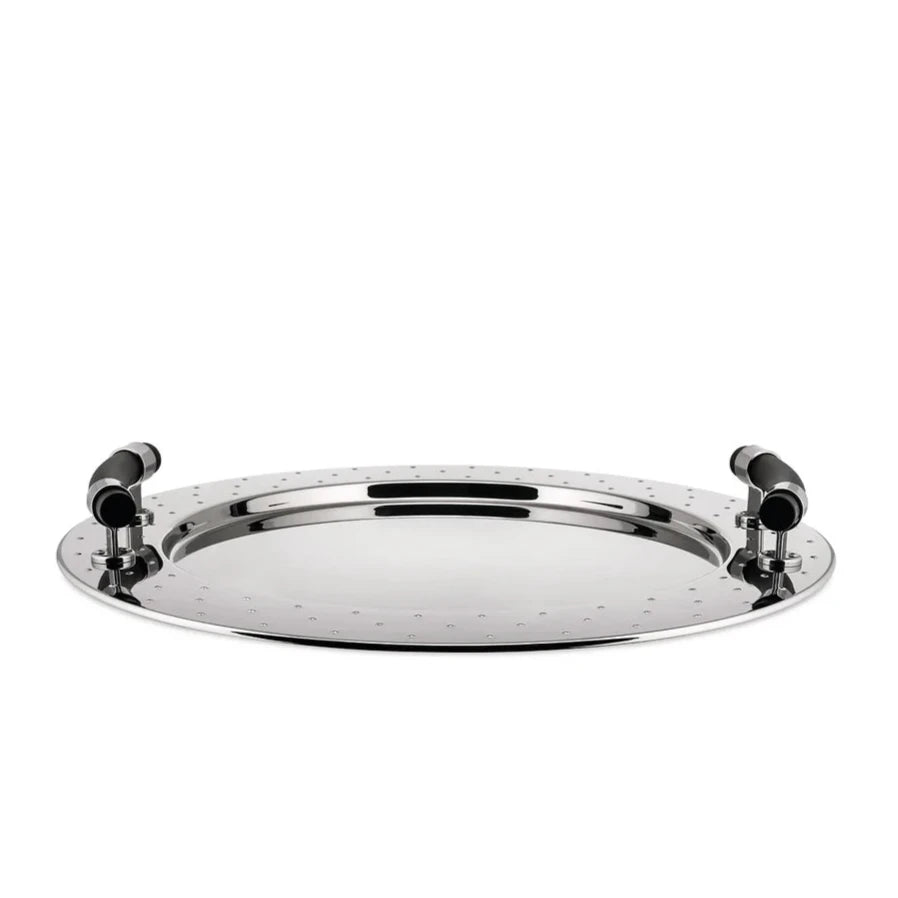 Silver mgvass tray with black