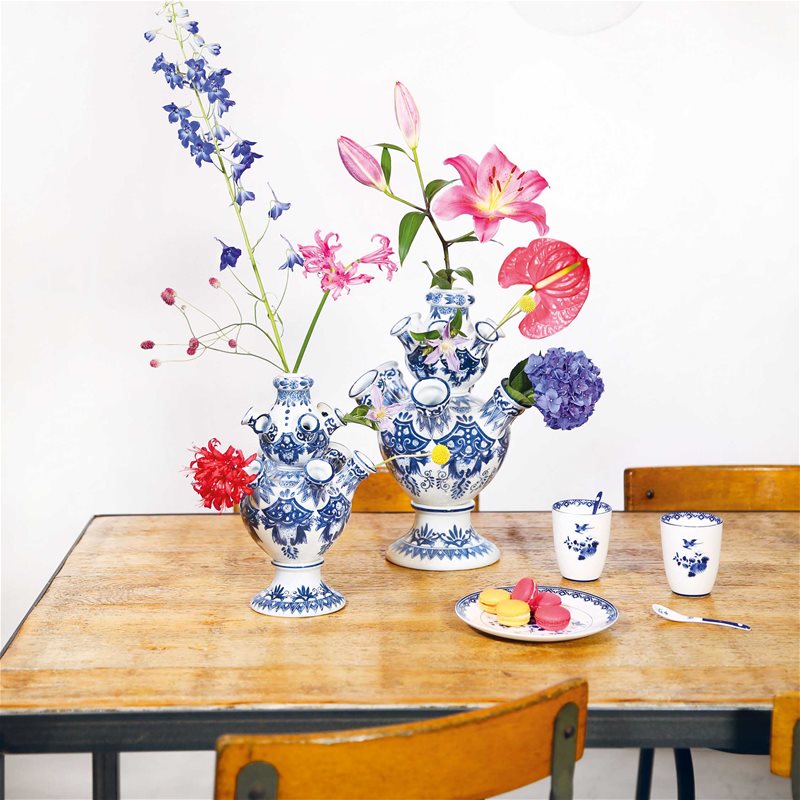 Vaas TULIP PYRAMIDE wit met blauw