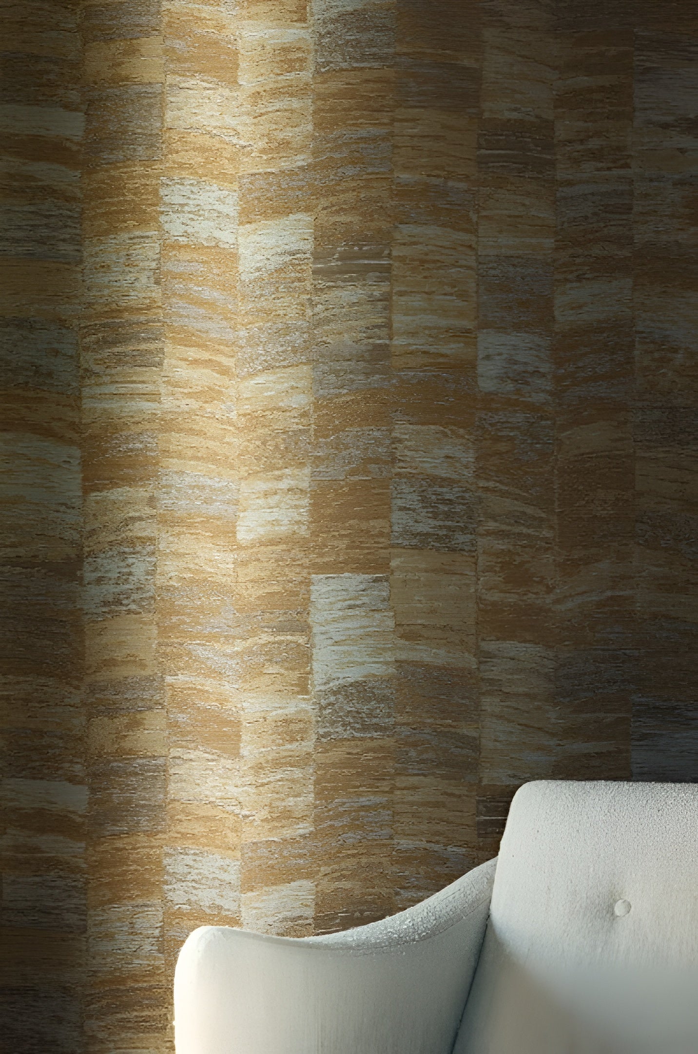 Strukturierte Textiltapete mit geometrischem Muster PUEBLOS - SABLE sandfarben