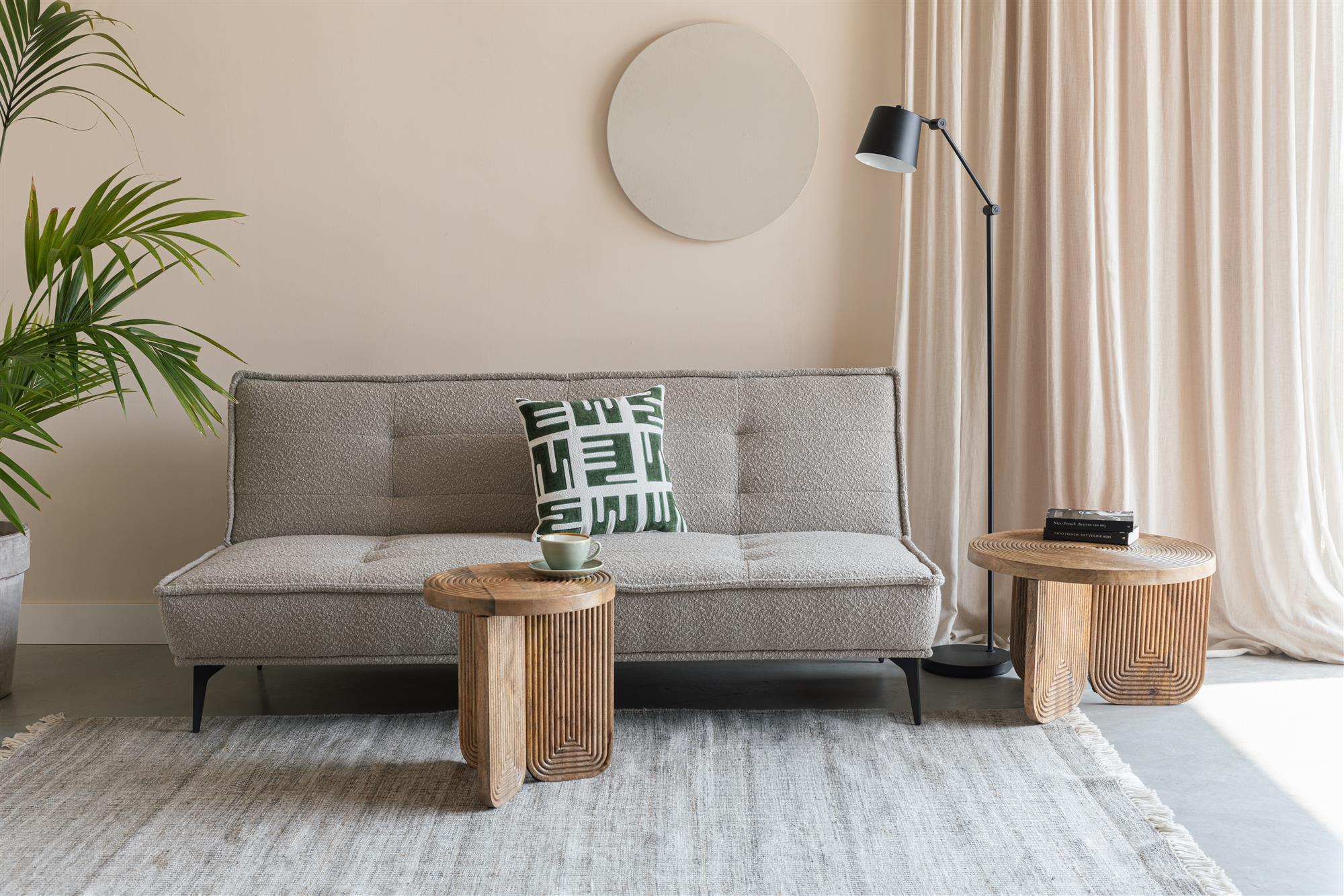 Sofa met slaapfunctie CIELKE beige met zwarte basis