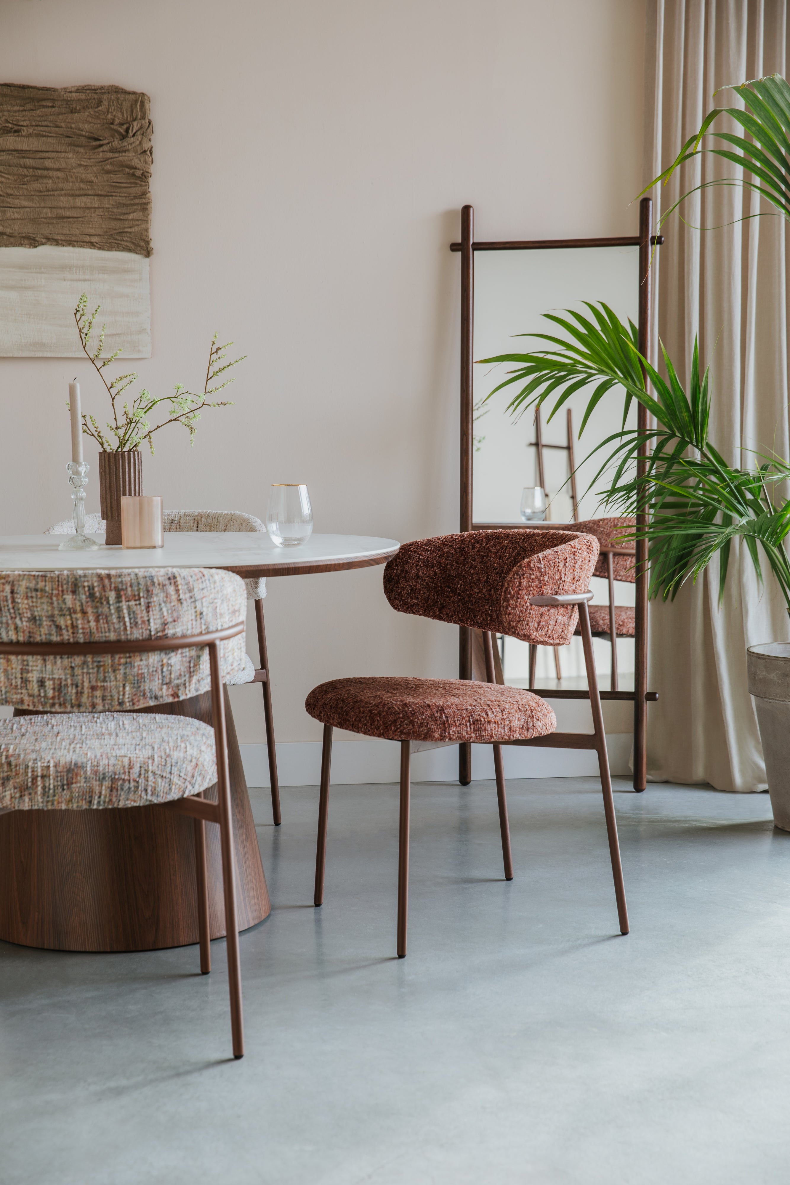 Stoel CLAES beige melange met bruine basis