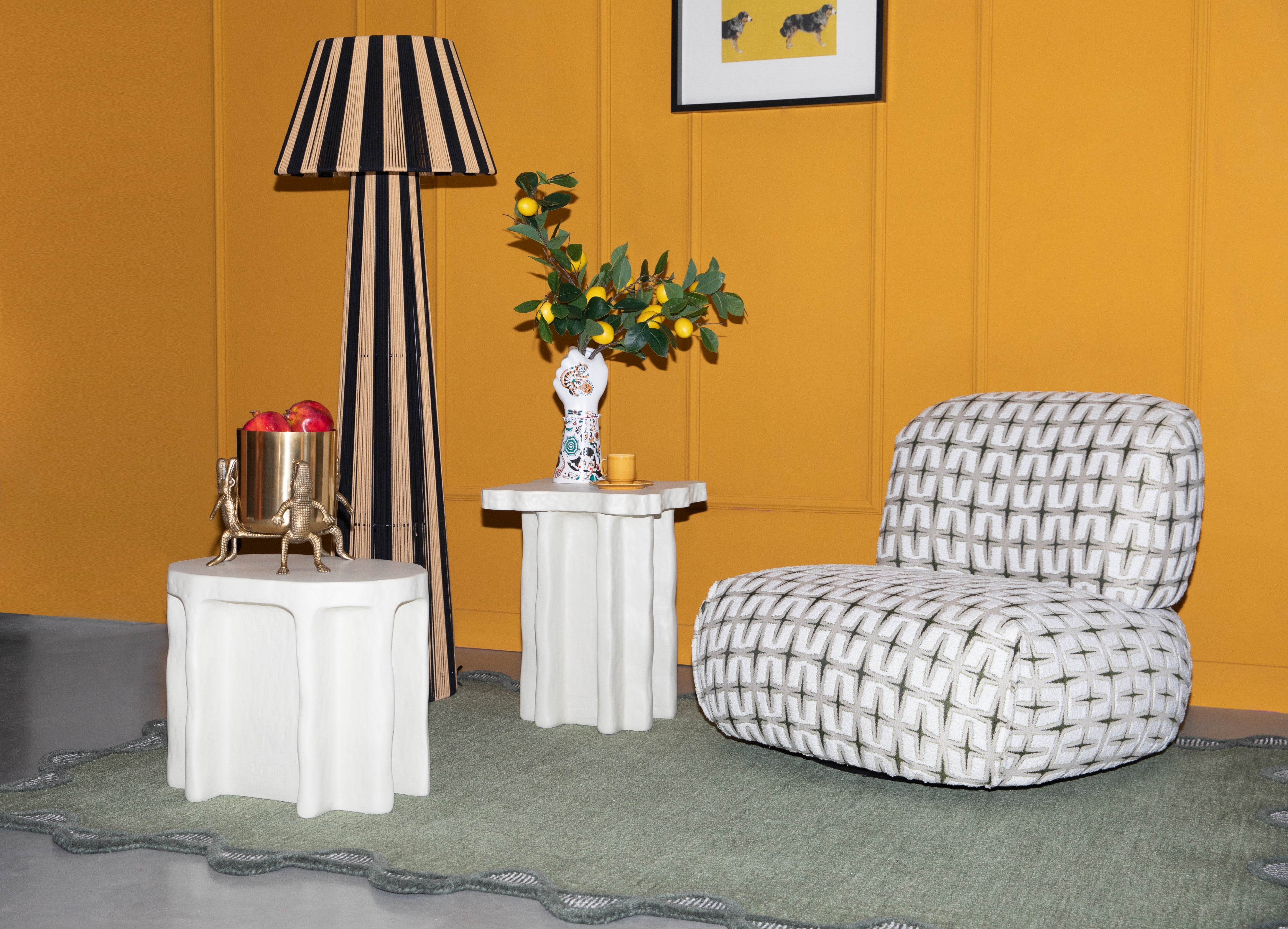 Beige RITZ armchair with geometric pattern