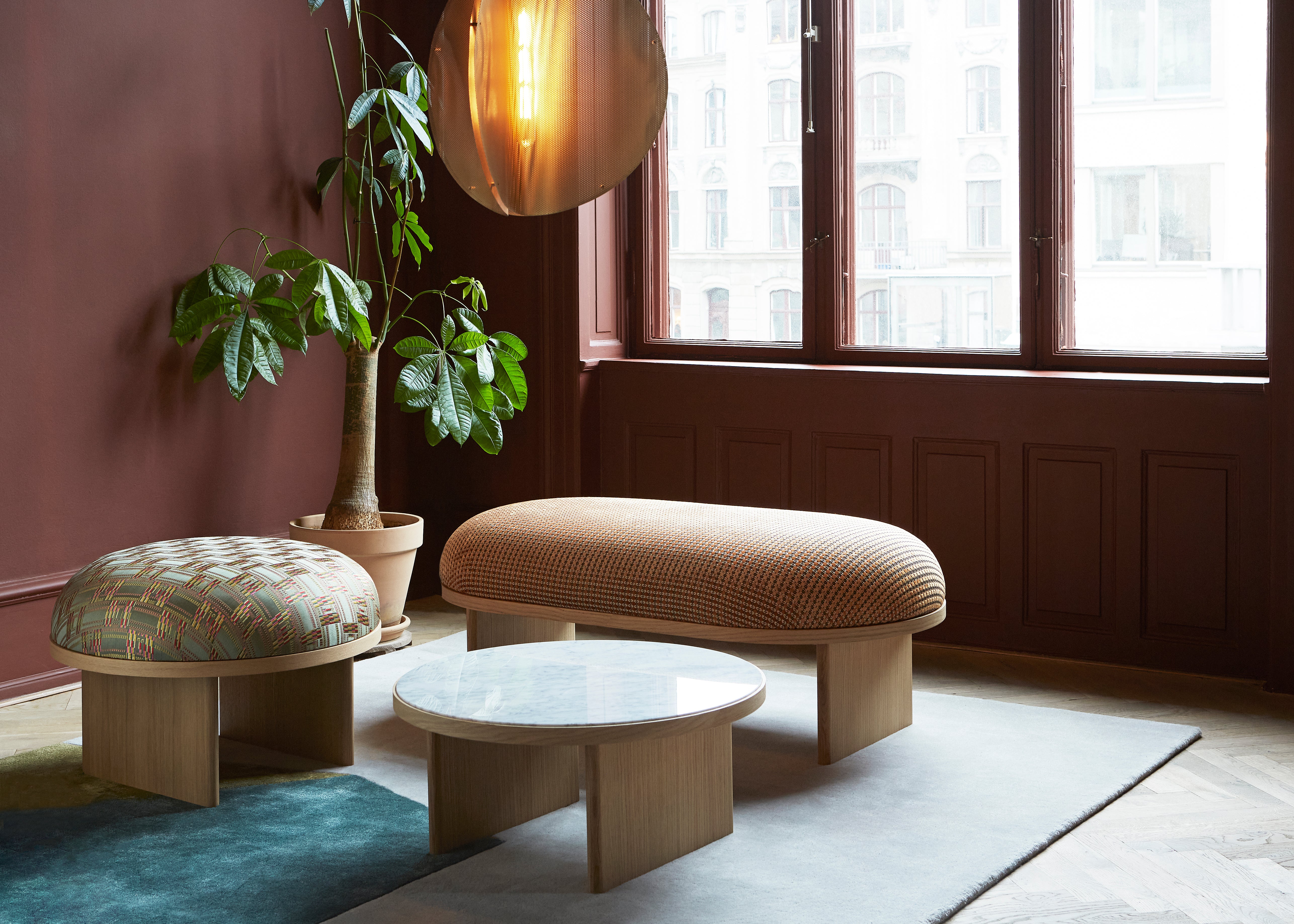 Koffietafel ANZA eikenfineer met wit marmer