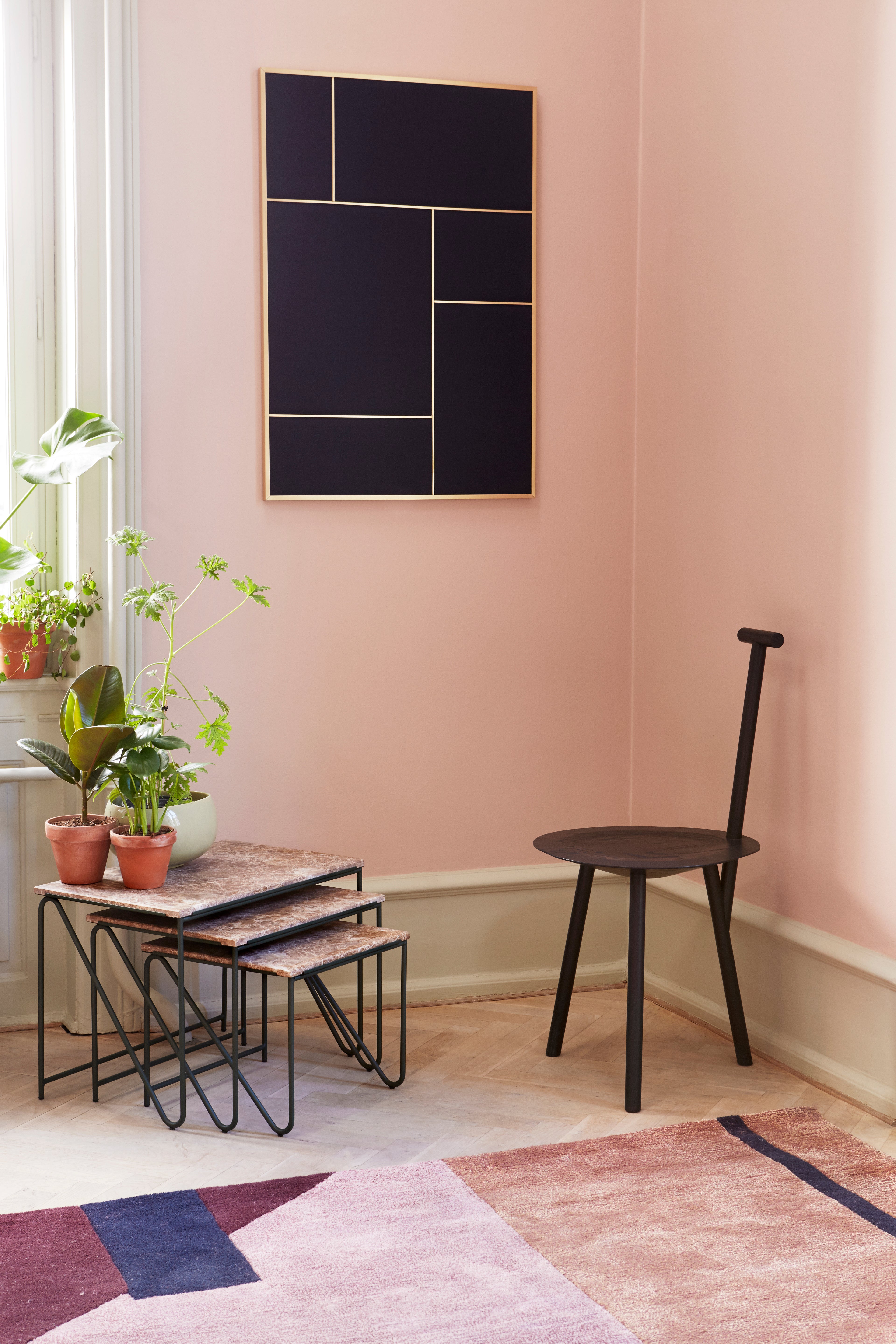 TRIPTYCH coffee table set brown marble with green base