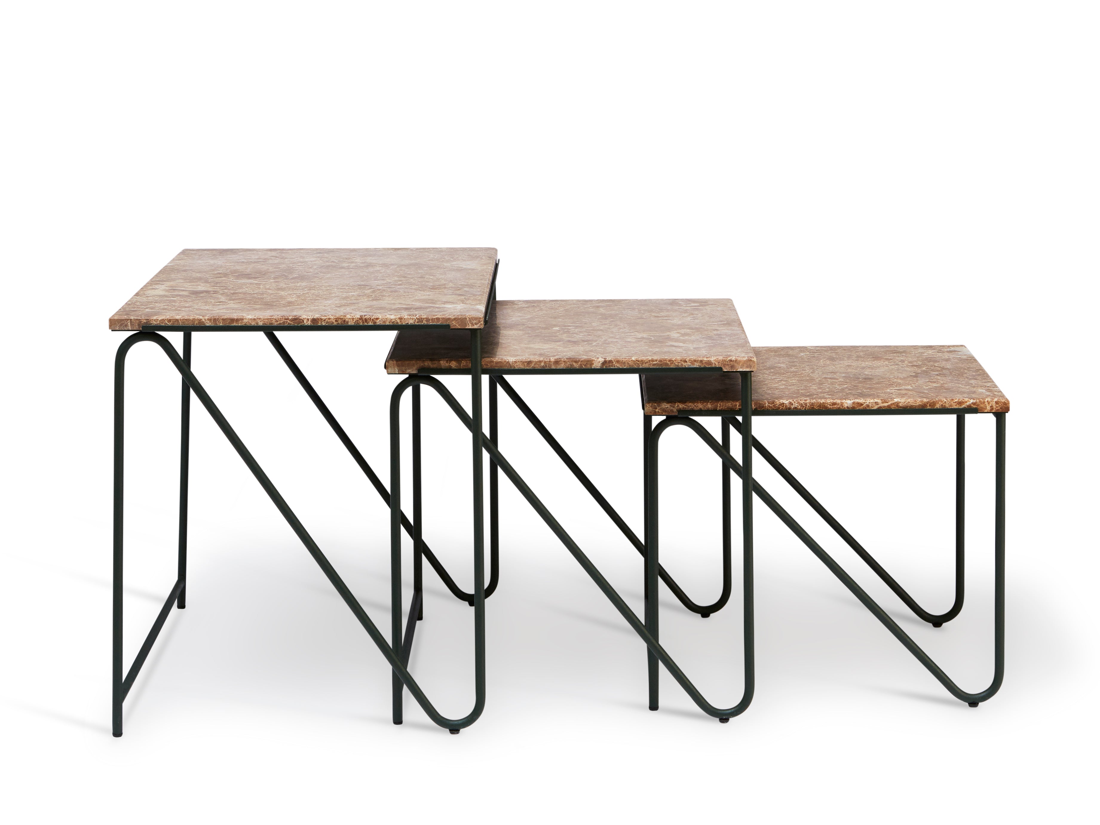 TRIPTYCH coffee table set brown marble with green base