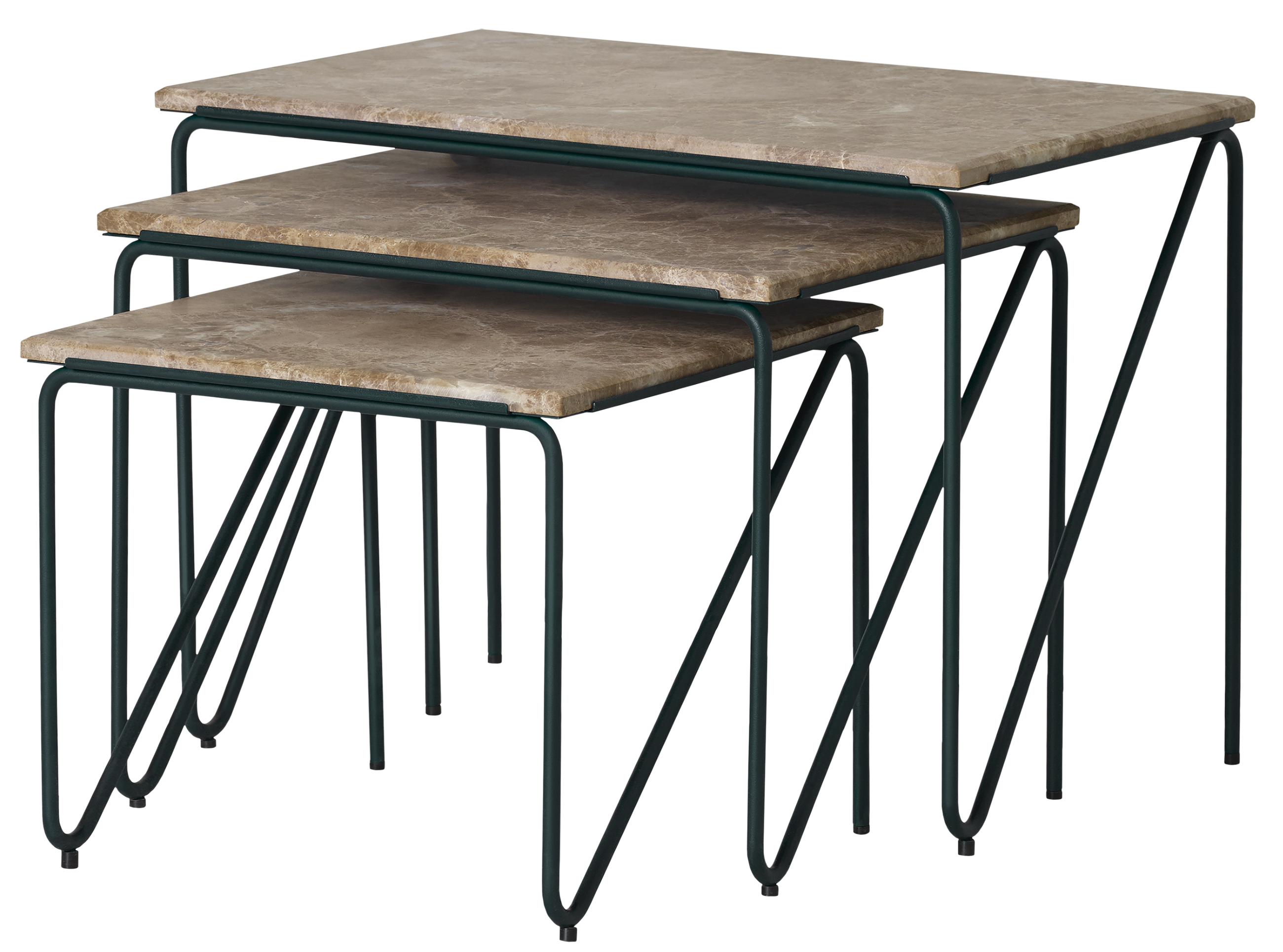 TRIPTYCH coffee table set brown marble with green base