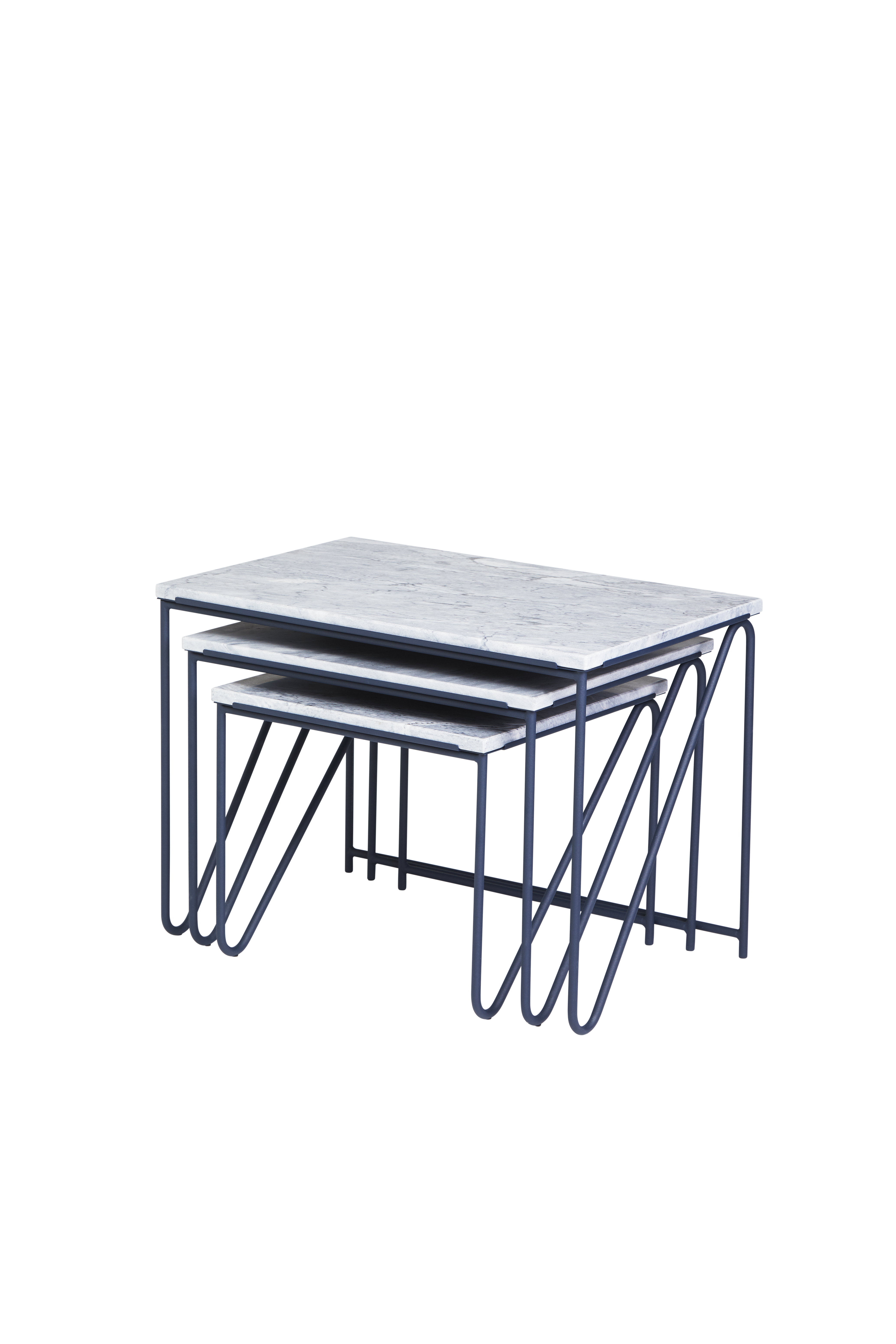 TRIPTYCH coffee table set gray marble with blue base