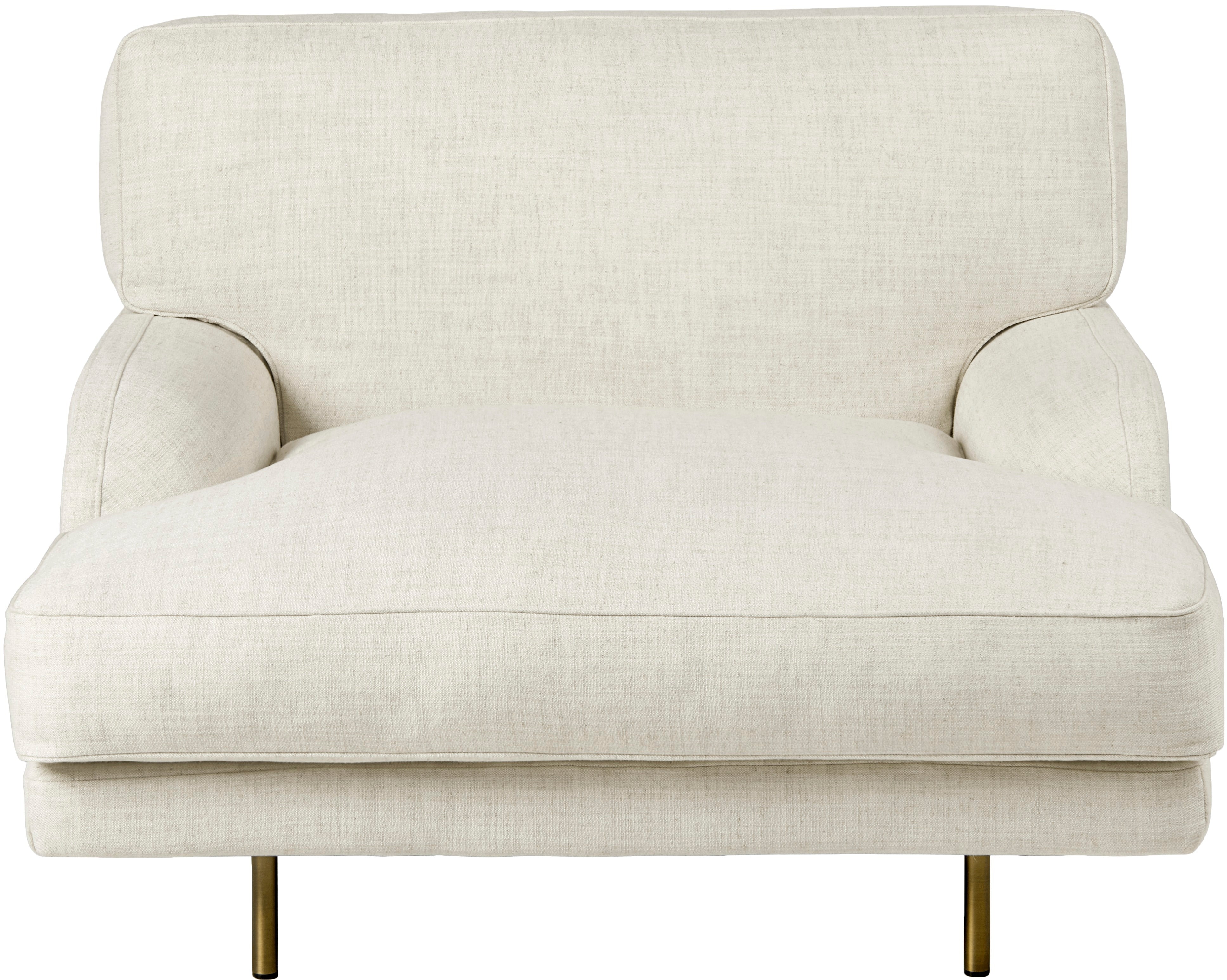 Fotel FLANEUR gepolstert mit messingfarbenem Fuß