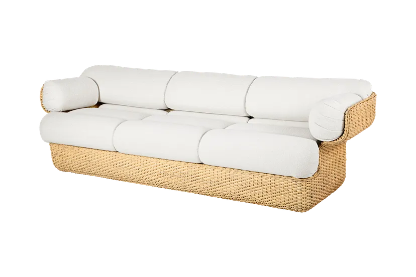 BASKET 3-Sitzer-Sofa weiß mit Rattan