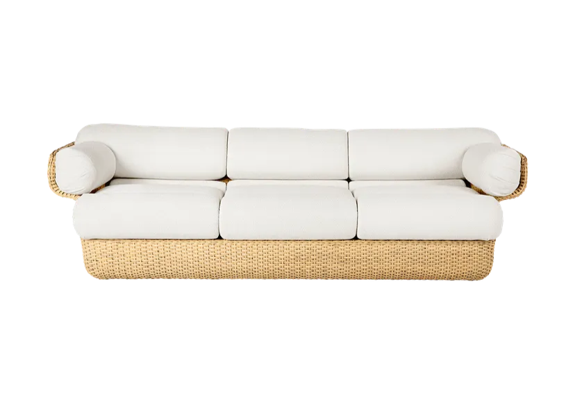 BASKET 3-Sitzer-Sofa weiß mit Rattan