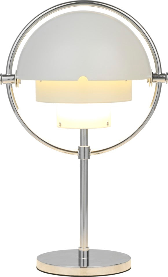 MULTI-LITE portable lamp in white with a chrome base