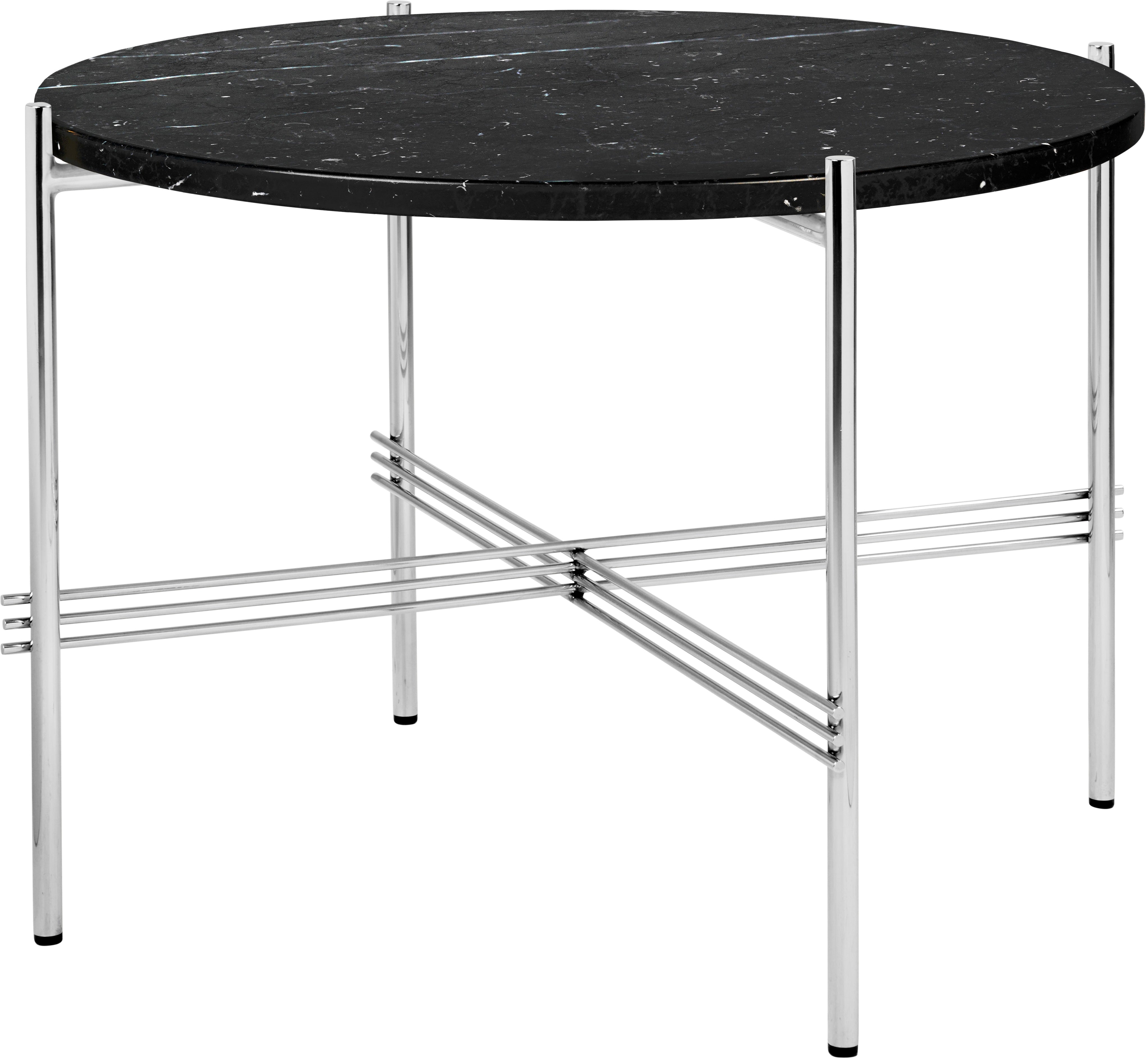 Runder Couchtisch TS aus schwarzem Marmor mit verchromtem Gestell