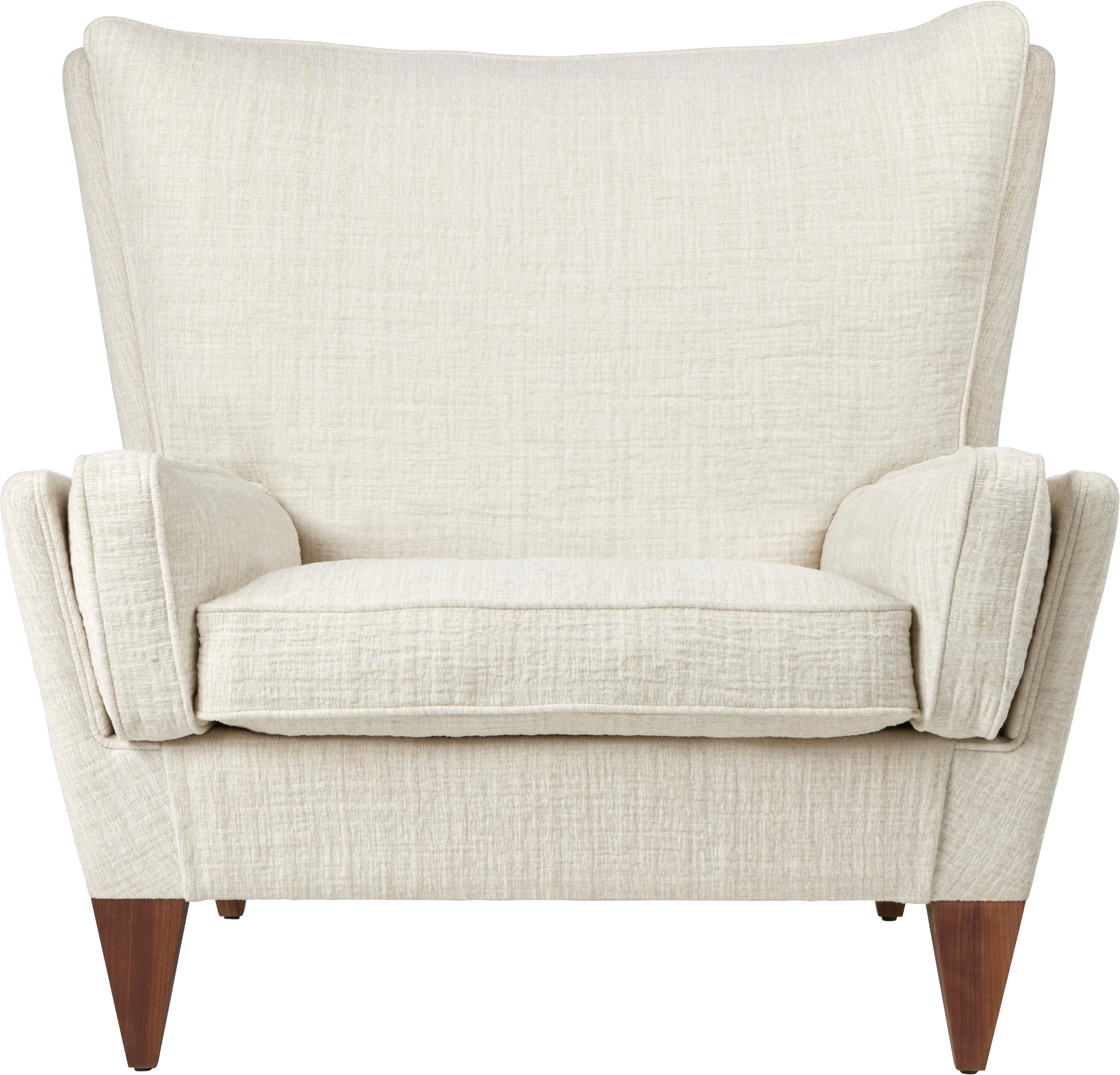 Fauteuil V11 gestoffeerd met een notenhouten basis