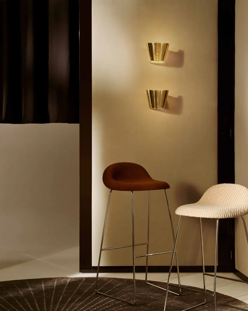 GUBI 3D upholstered stool with chrome base