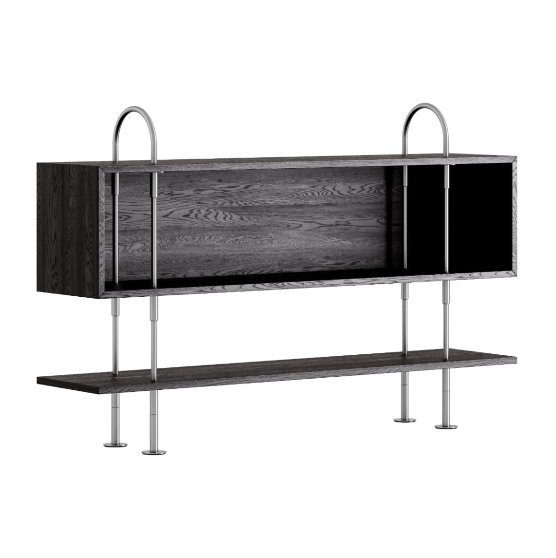 KAST KEEN BOX donker essen hout met satijnen stalen frame