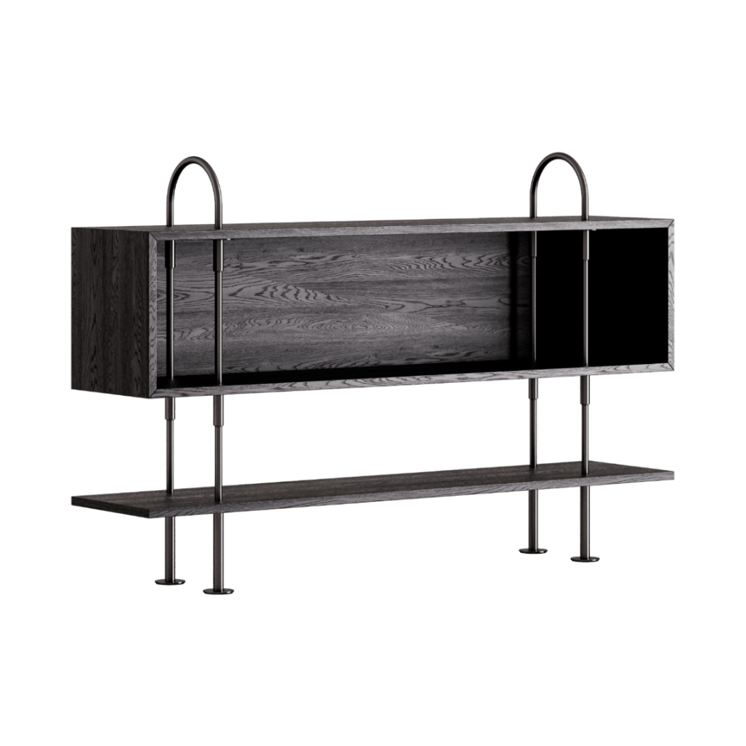 KAST KEEN BOX donker essen hout met zwarte messing frame