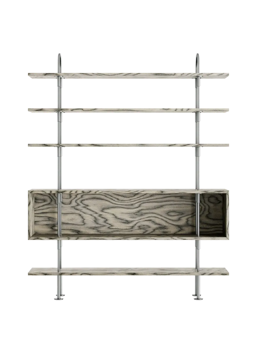 KAST KEEN BOX grijs hout met satijnen stalen frame