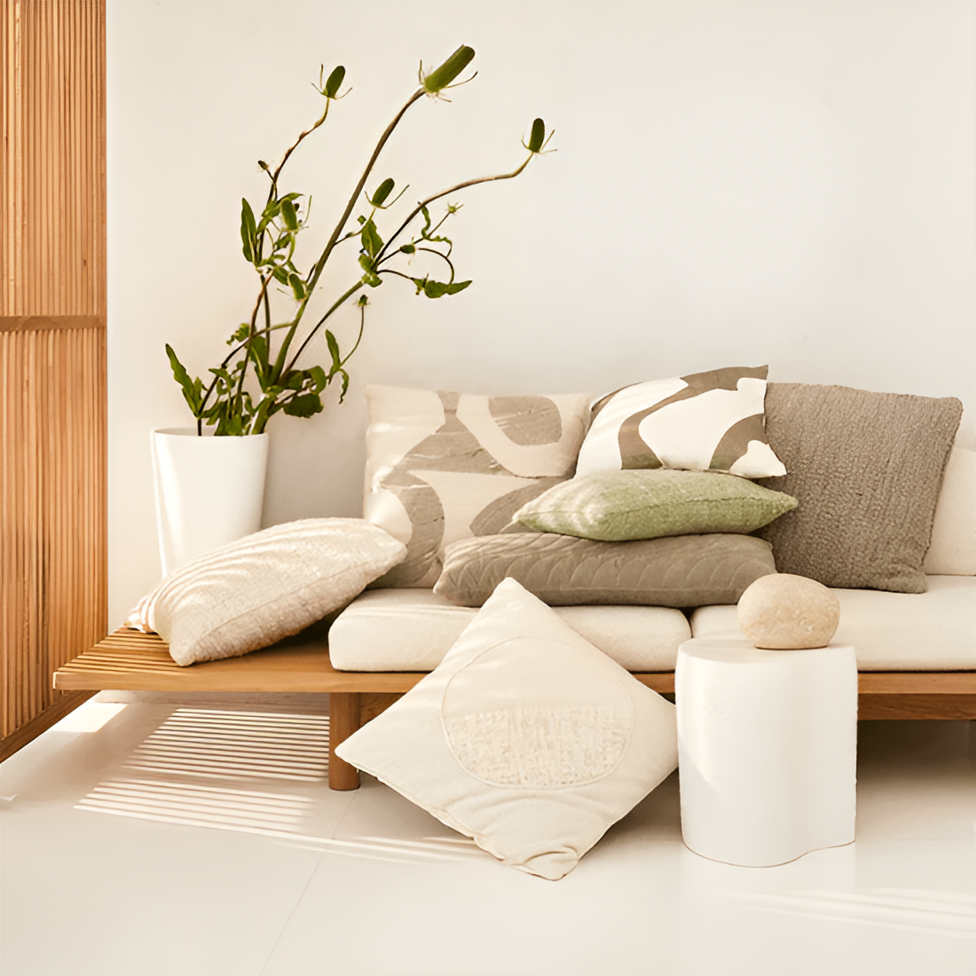 AEOLUS Kissen beige mit grün