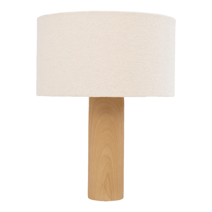 ELYN Tischleuchte, Keramik, Holzoptik, mit Bouclé-Lampenschirm