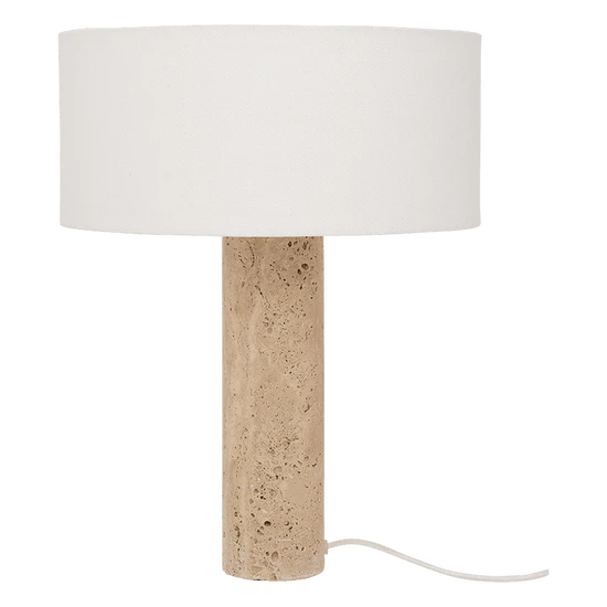 Marmo Travertine table lamp with a cotton lampshade