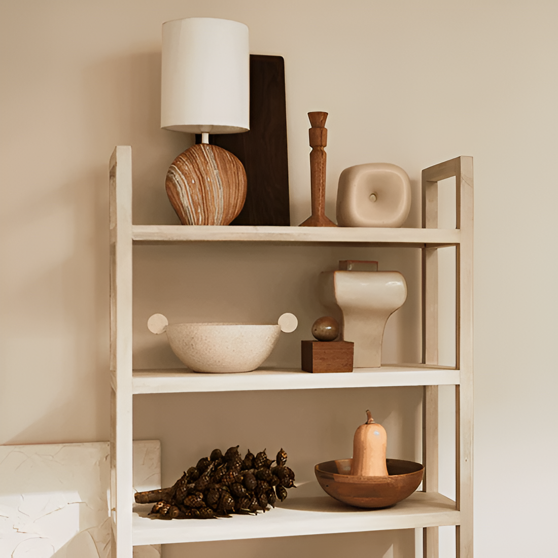 VITA Dolomit-Tischleuchte mit Baumwollschirm