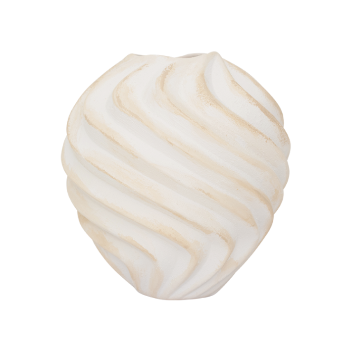 RIBBED Beige Ceramic Vase with White