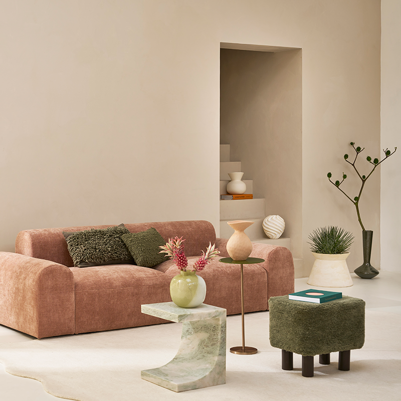 Side table Nolan green glass with a brass base