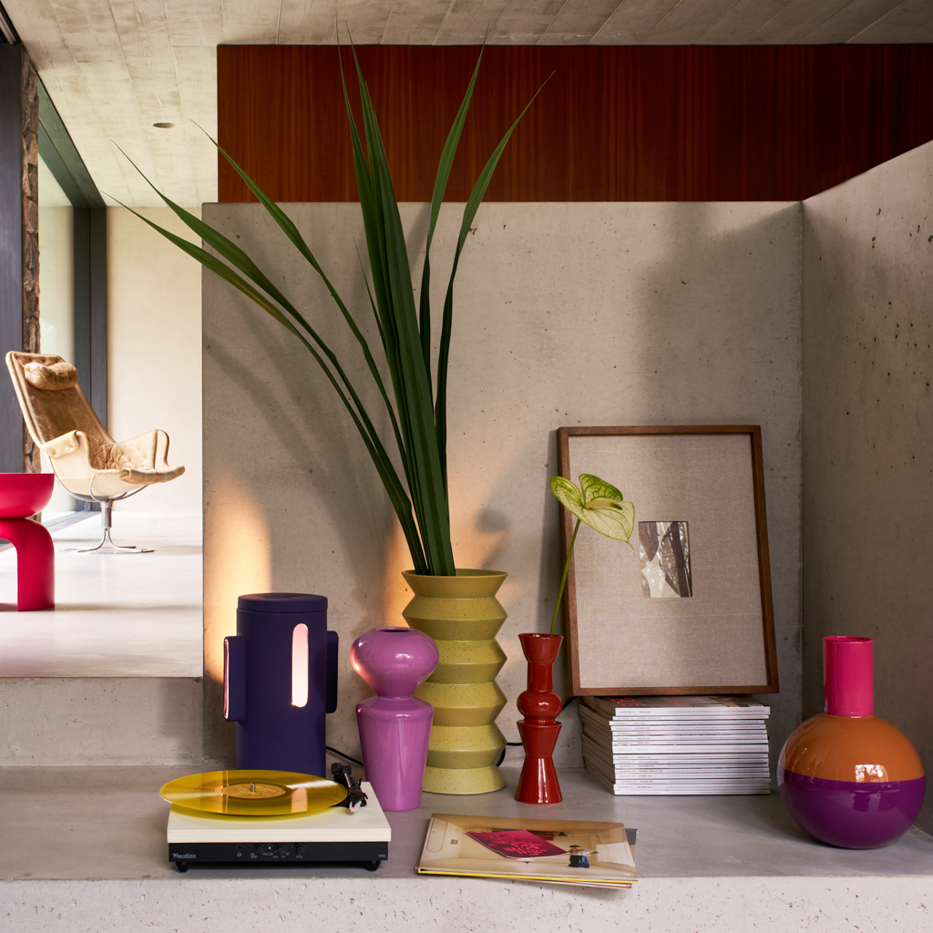 Glazen vaas LAHJA oranje met paars en roze