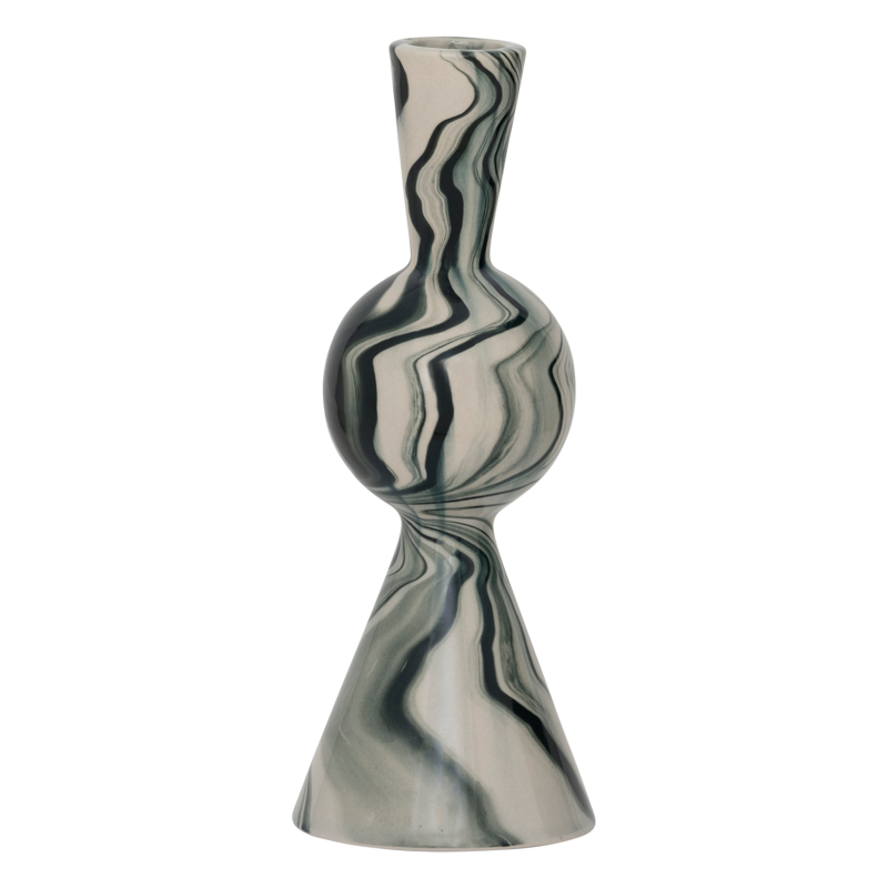 Kerzenhalter aus Keramik VENDT weiß mit grünem Akzent