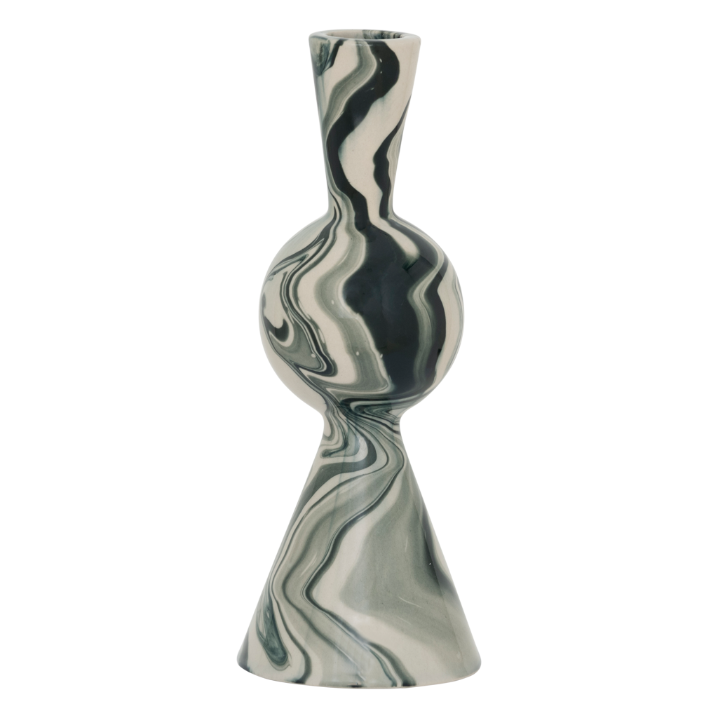 Kerzenhalter aus Keramik VENDT weiß mit grünem Akzent