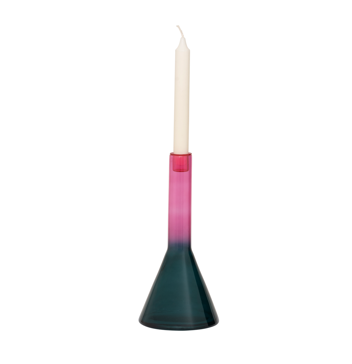 Glazen kaarsenhouder FRISK roze met groen