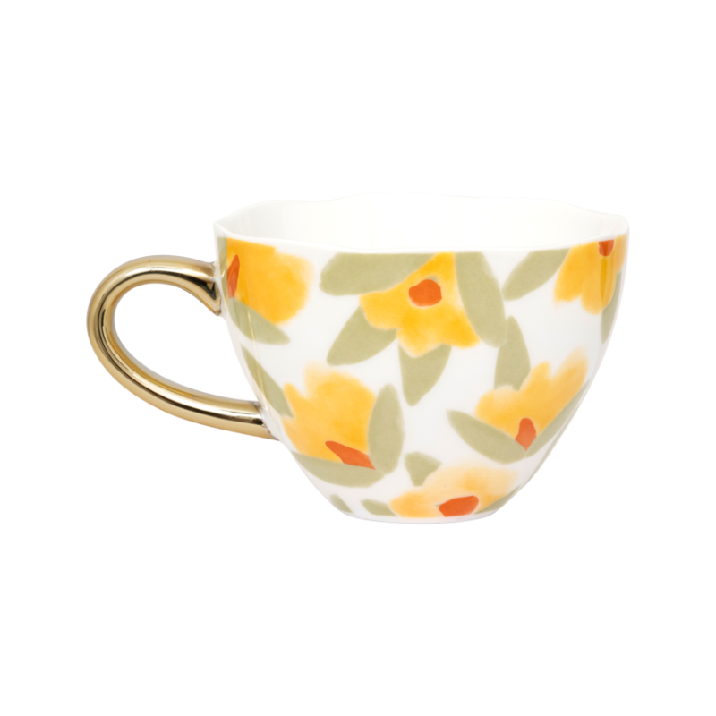 Filiżanka do cappuccino LILJA żółty motyw kwiatowy, marka Urban Nature Culture