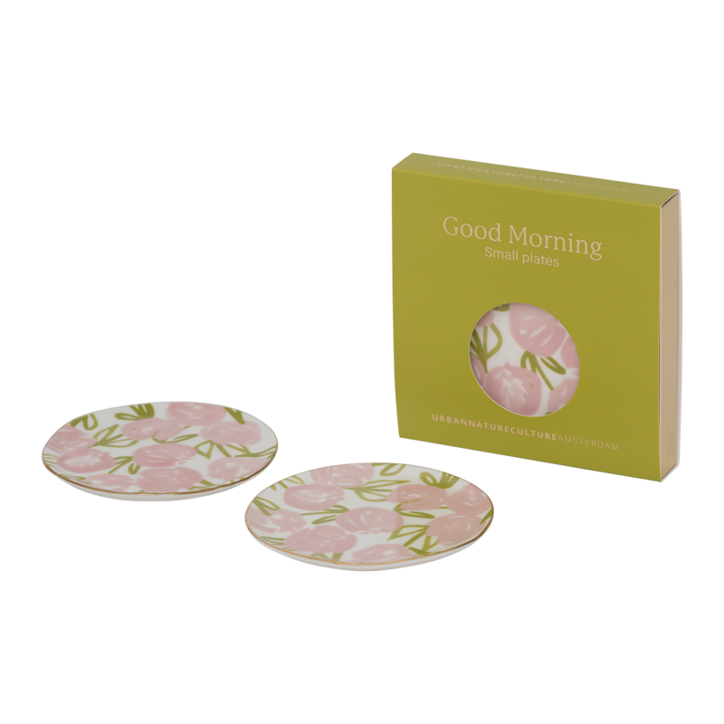 GOOD MORNING pink floral motif plate set