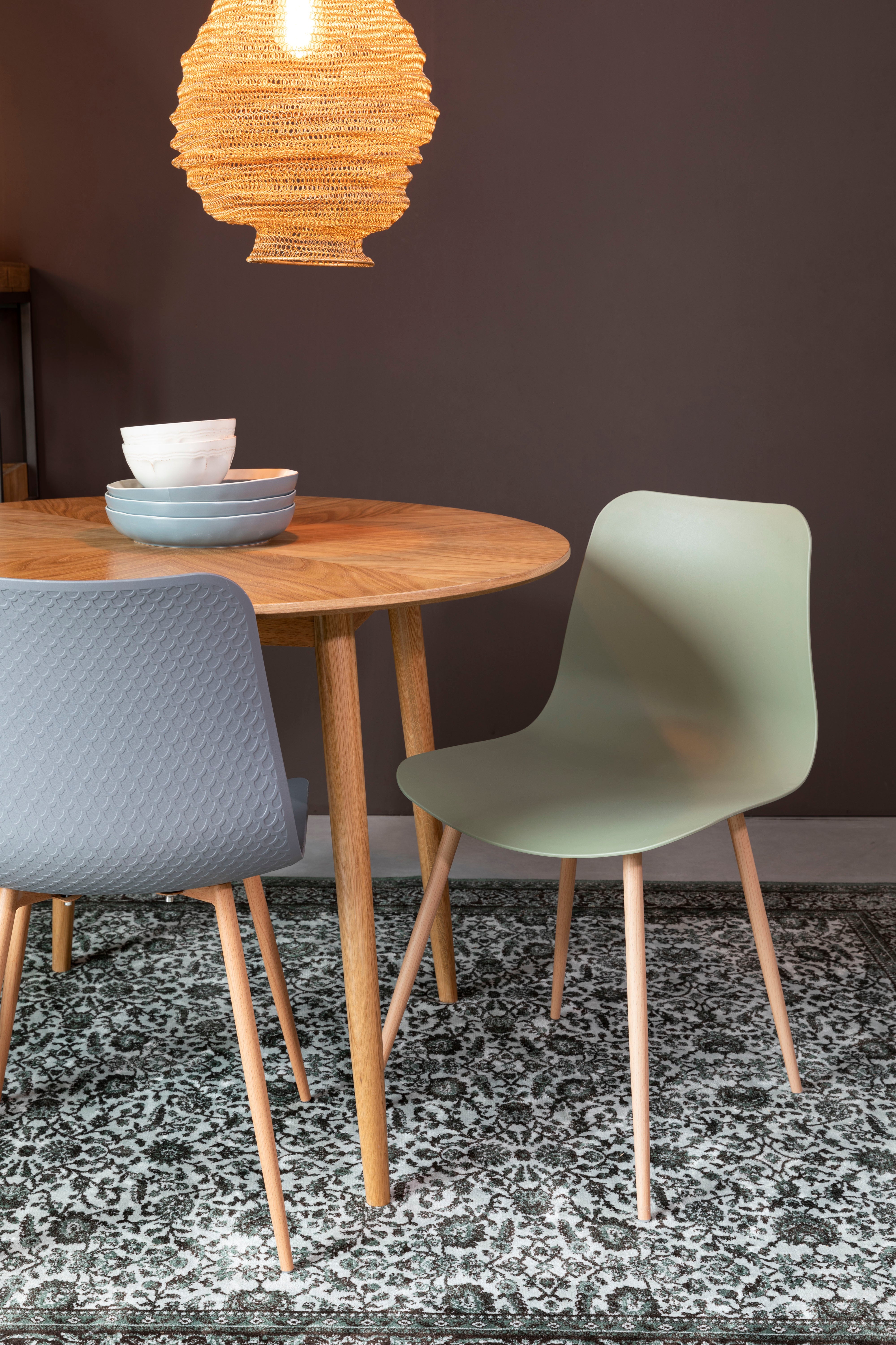 Stoel LEON groen met houten basis