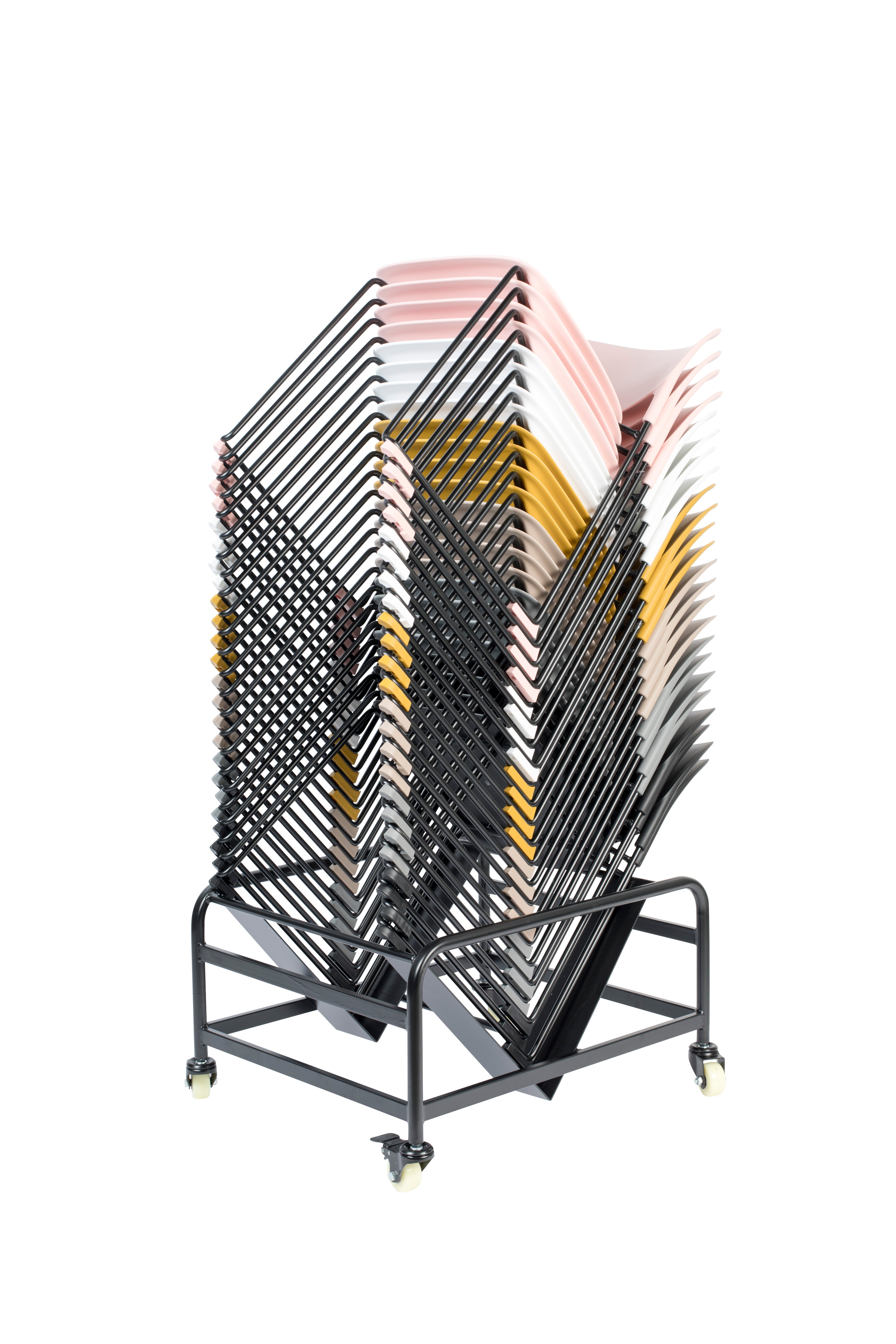 Stapel Ochra -Stuhl mit einer schwarzen Basis