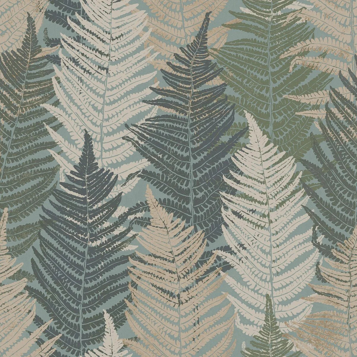 Tapete mit pflanzlichem Motiv FERN FOREST grün mit grau