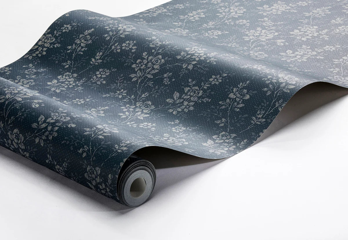 Tapete mit floralem Blumenmuster HIP ROSE blau