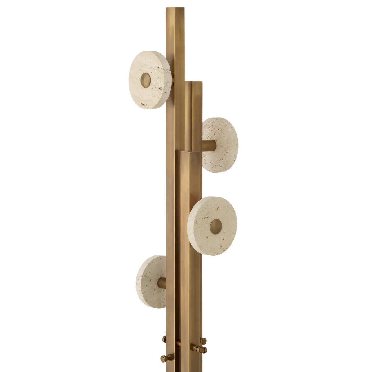AMADORA coat rack with antique brass finish and travertine