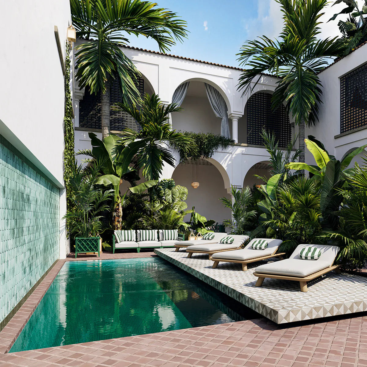 3-seater outdoor sofa OCEAN CLUB green with broken white