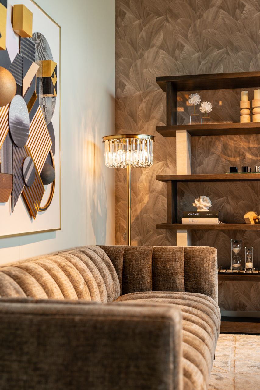 Vloerlamp DAGMAR glas met gouden voet