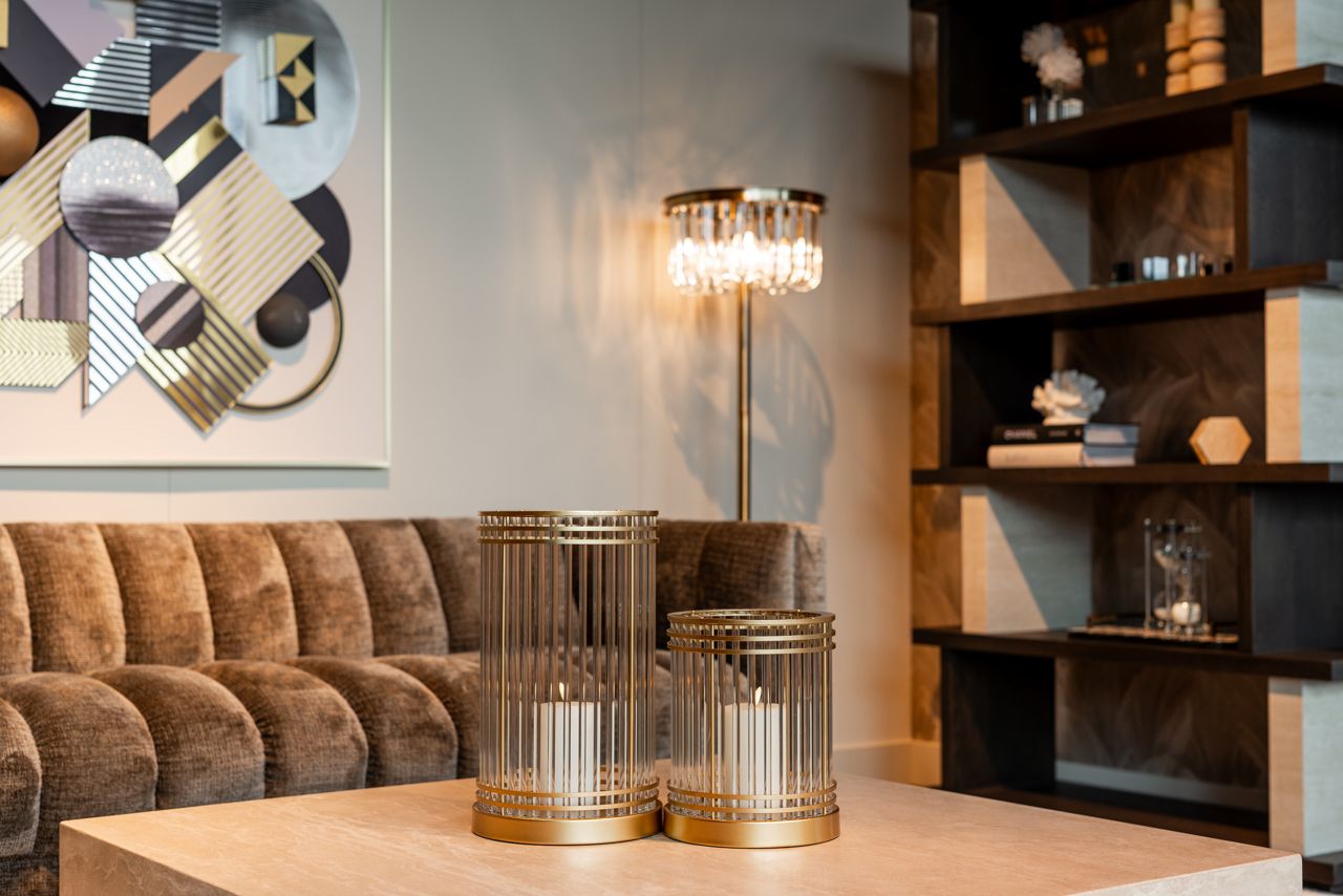 Vloerlamp DAGMAR glas met gouden voet